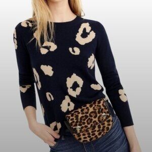 J. Crew Black and Cream Animal Print V-Neck Sweater